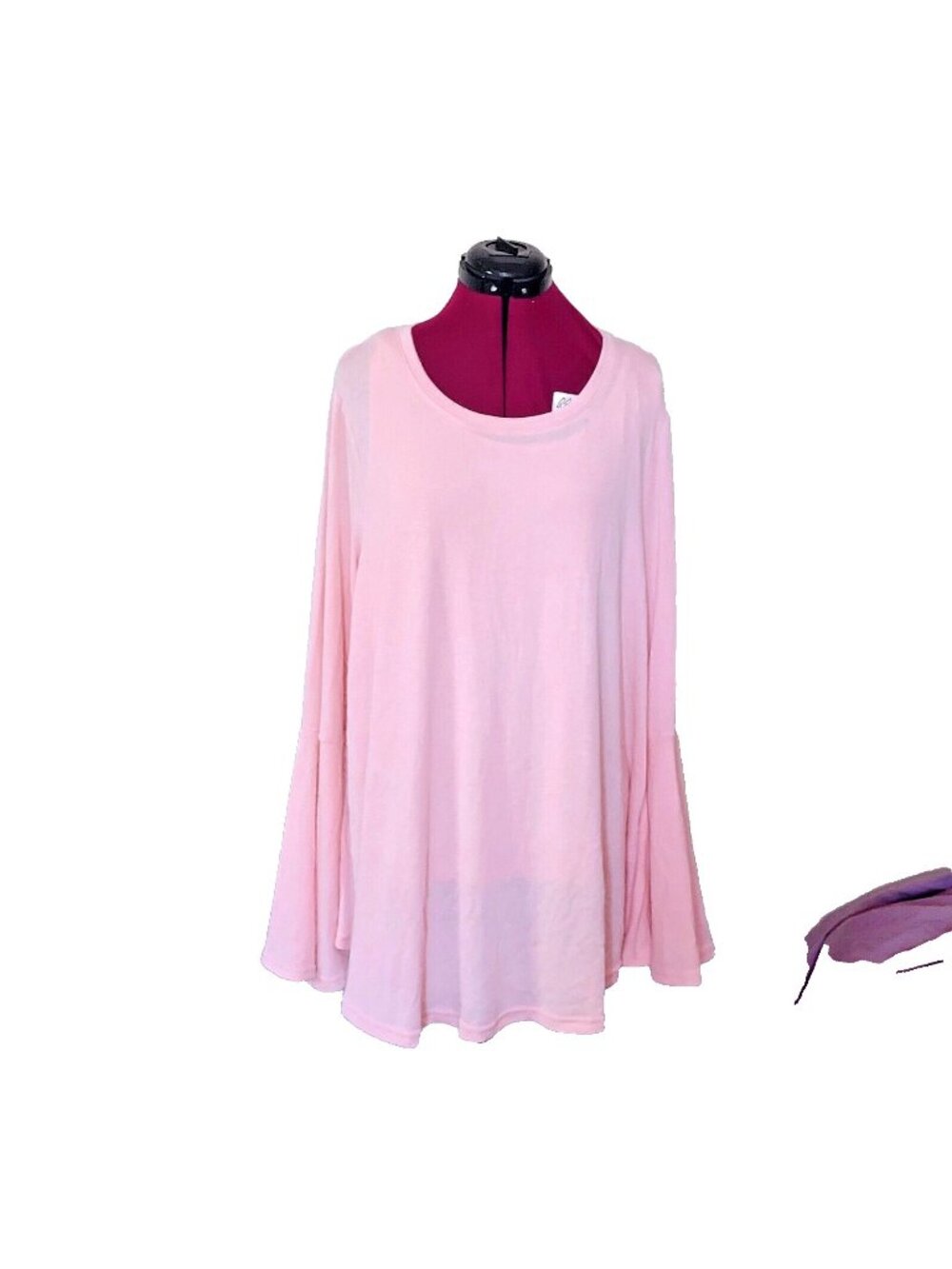Olivia & Grace Tunic Top Pale Blush Women Size XL Lace Back Knit Bell Sleeve